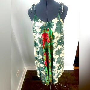 Anthropologie Maeve Silk Blend Boho Slip Sun Dress S Green Toile Floral Print
